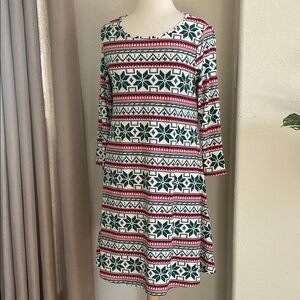 Festive Patterned Dress - Green and Red